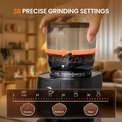HSXJDAKI molinillo cafe conical gran capacidad de granos para sesiones prolongadas.