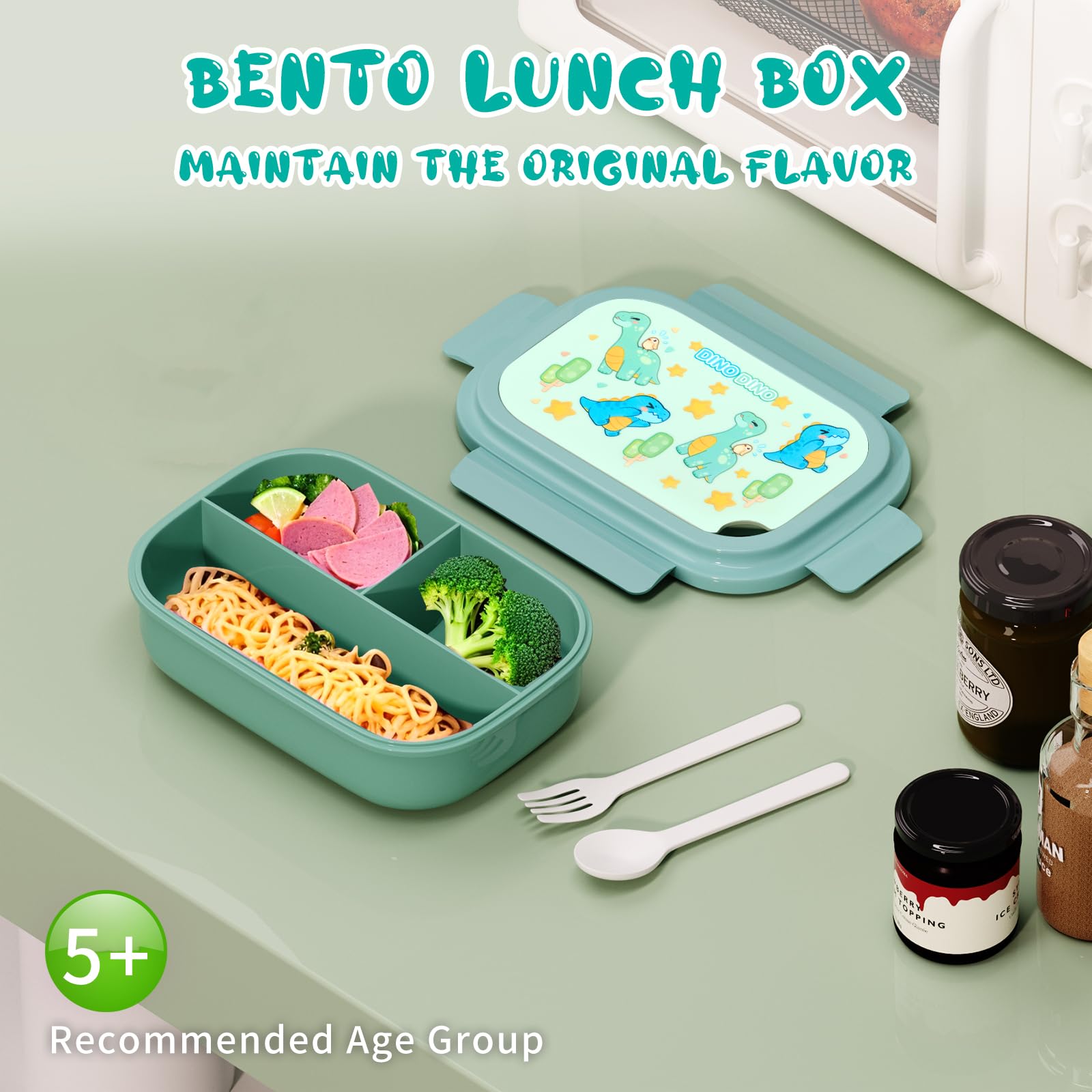 HSXMN Bento con 3 compartimentos, separación de sabores para niños y adultos.