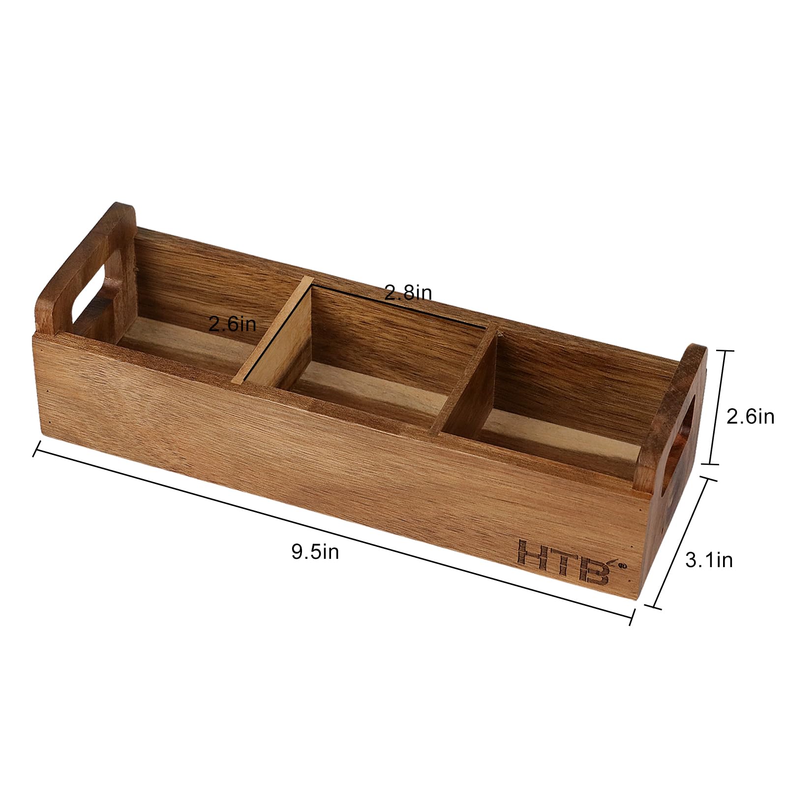 HTB caja de té acacia con asas integradas para transportar fácilmente