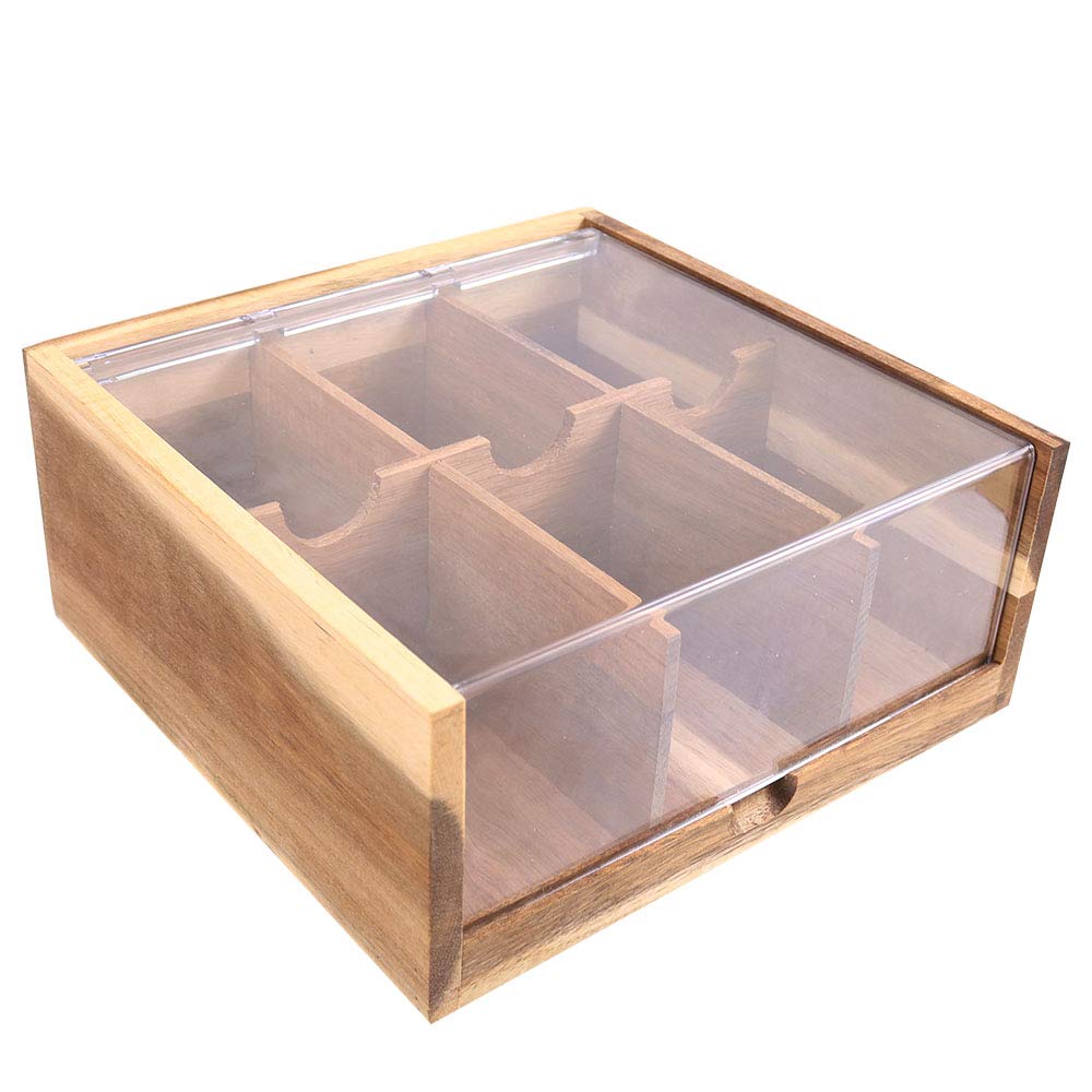 HTB caja de té acacia con estilo elegante para mostrador