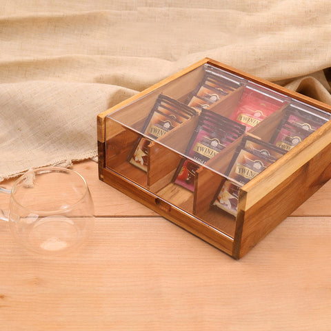 HTB caja de té con tapa acrílica transparente para ver el contenido