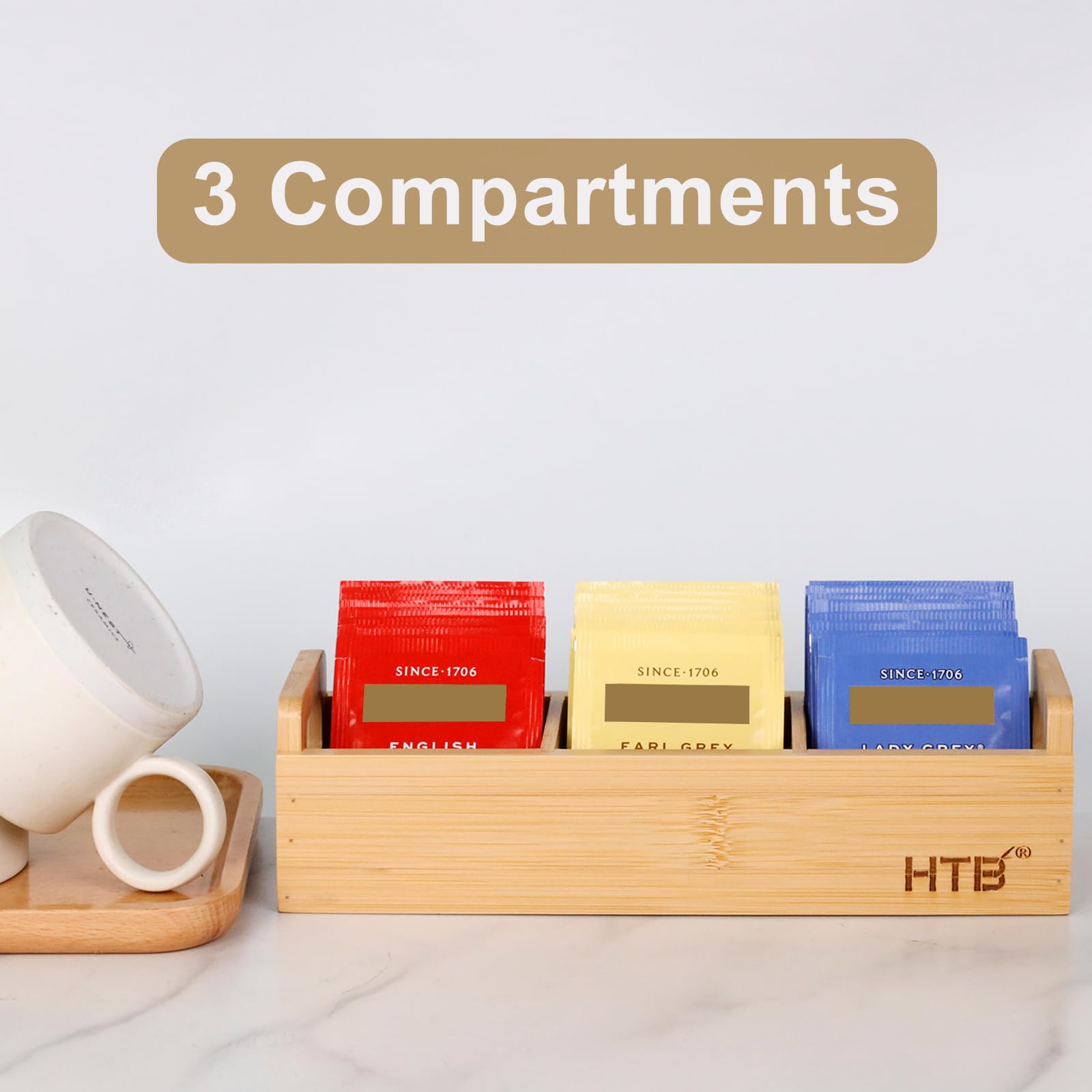 HTB espacio para té, azúcar y endulzantes con compartimentos separados