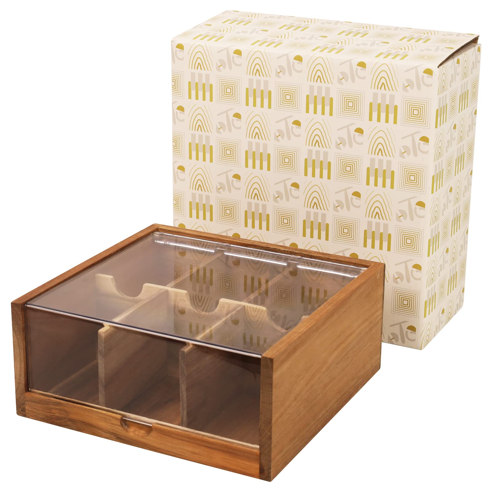 HTB organizador de té en madera de acacia con seis compartimentos