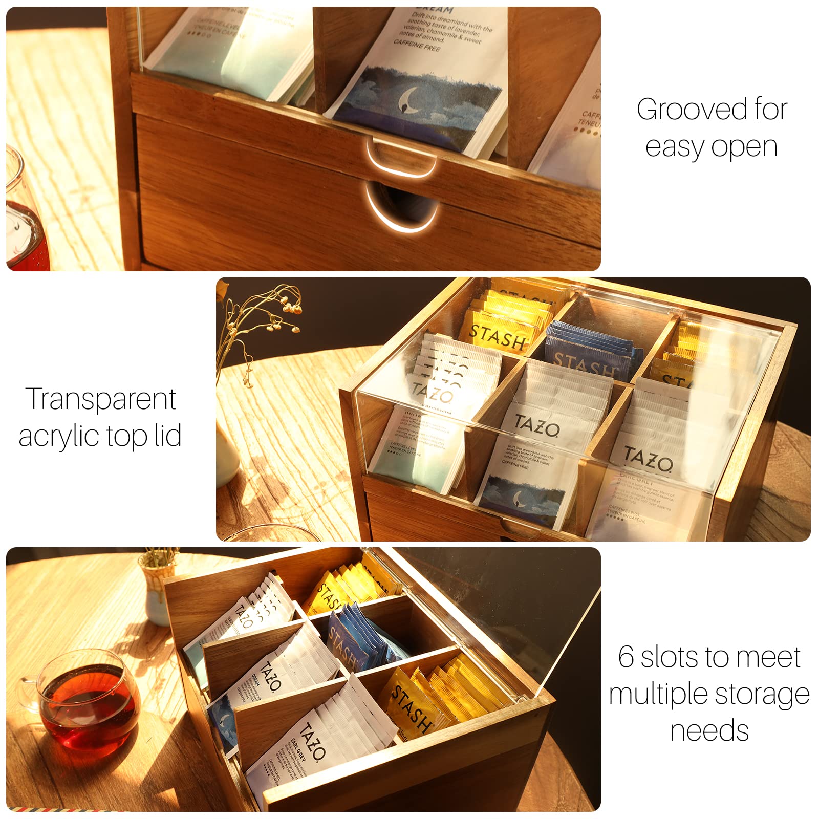 HTB organizador de té, cajón extraíble para mayor flexibilidad de almacenamiento.