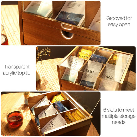 HTB organizador de té, cajón extraíble para mayor flexibilidad de almacenamiento.