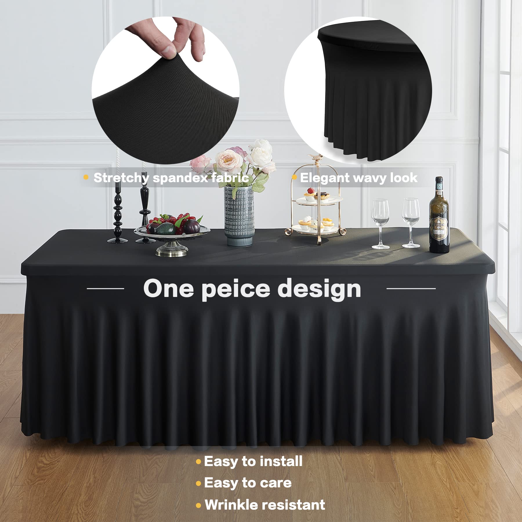 Htper cubres de mesa elásticos negros para mesas rectangulares, cobertura impecable