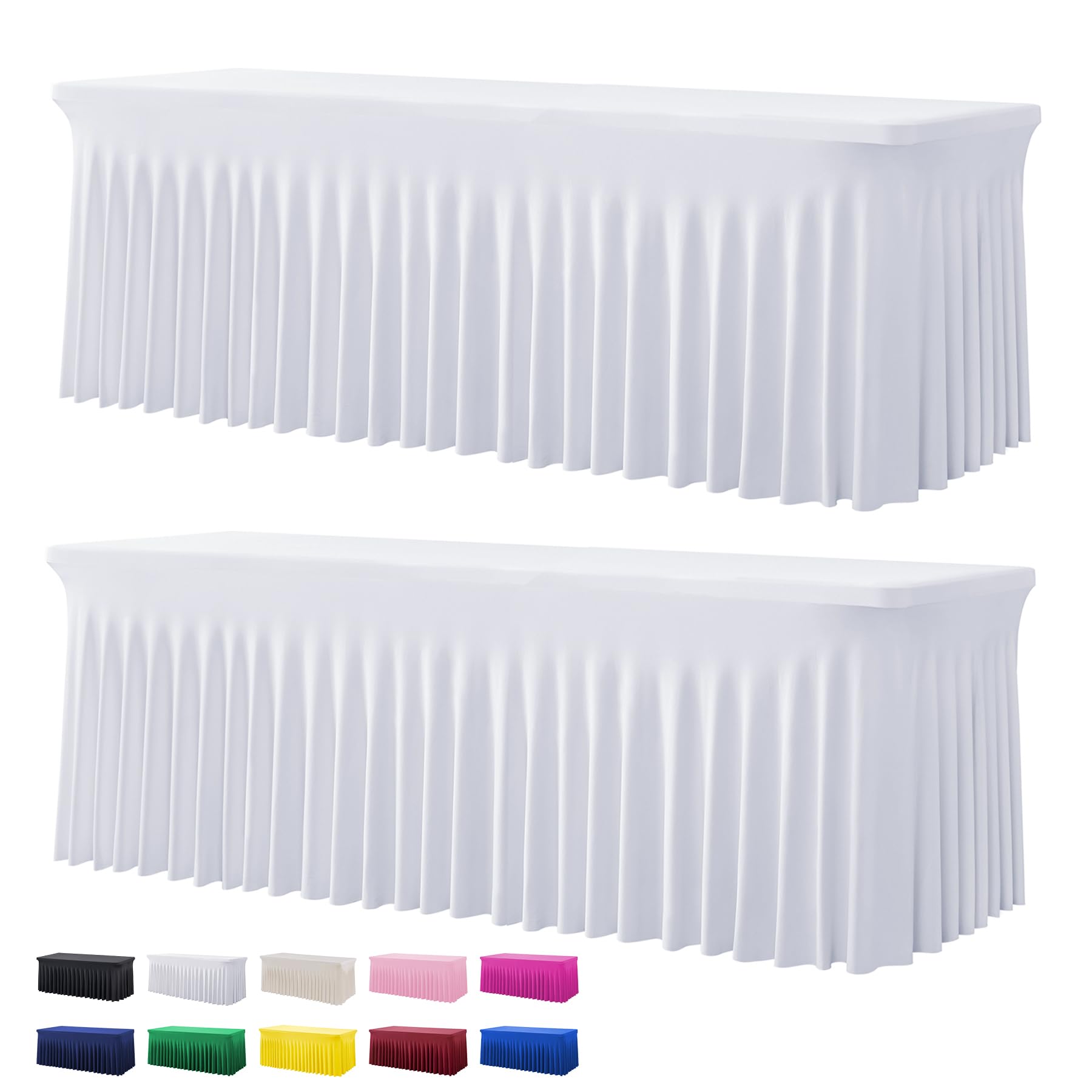 Mantel spandex blanco Htper para mesa rectangular de 8 ft con ajuste perfecto