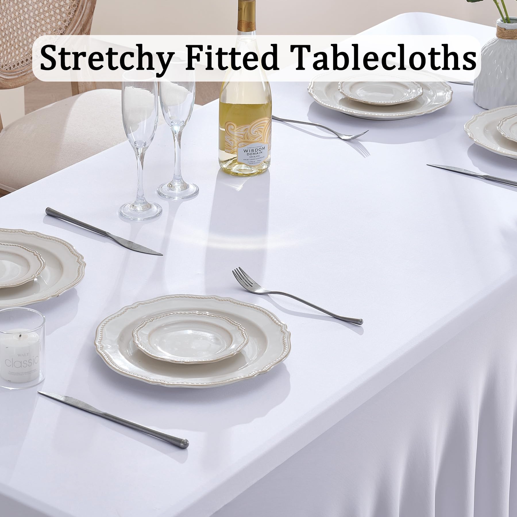 Htper mantel spandex blanco para mesa 6 pies, resistente a arrugas, ideal para bodas