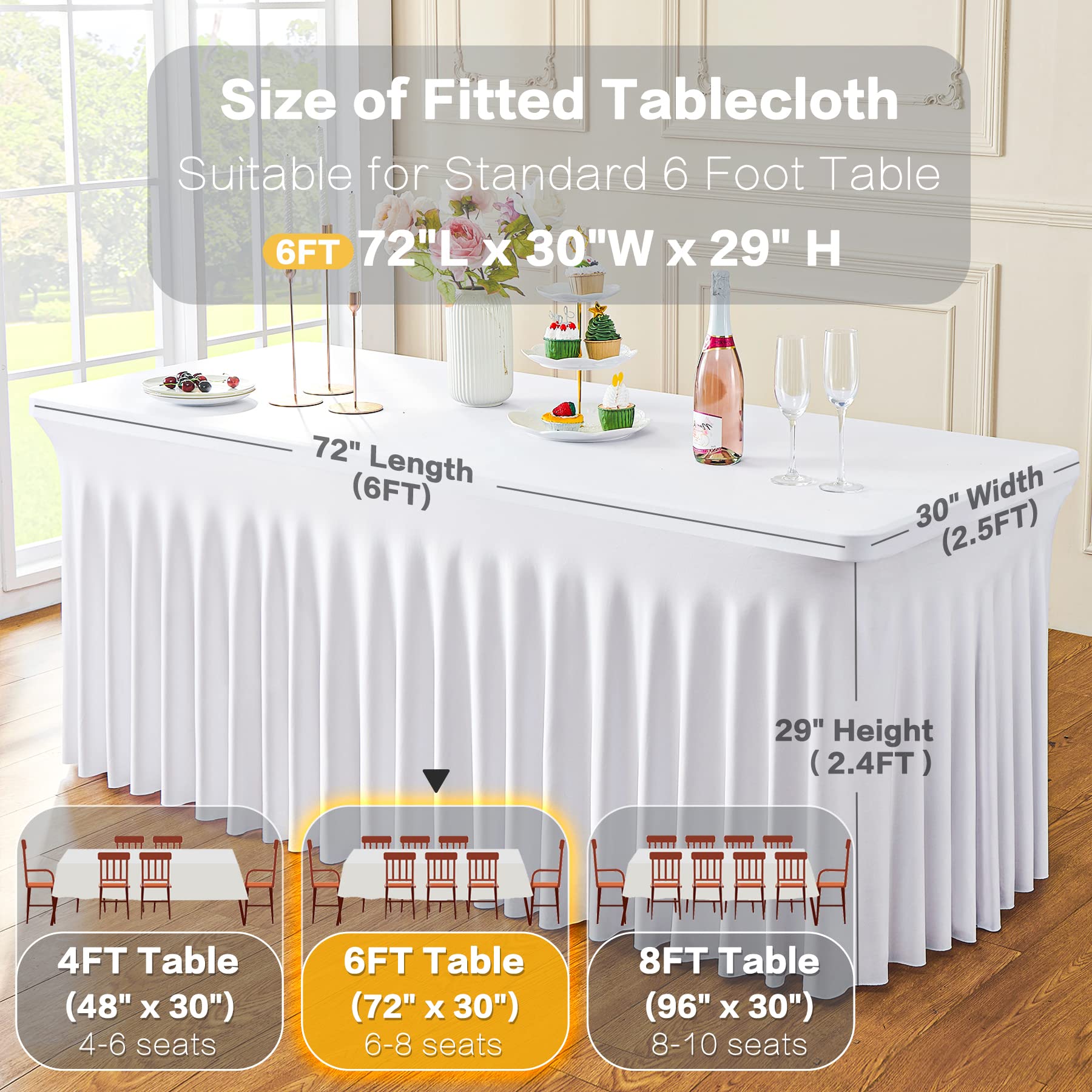 Htper mantel spandex blanco con pliegues, añade elegancia a la mesa de servicio