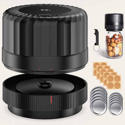 HTPOW sellador automático para frascos Mason en acción, sellado rápido de alimentos.