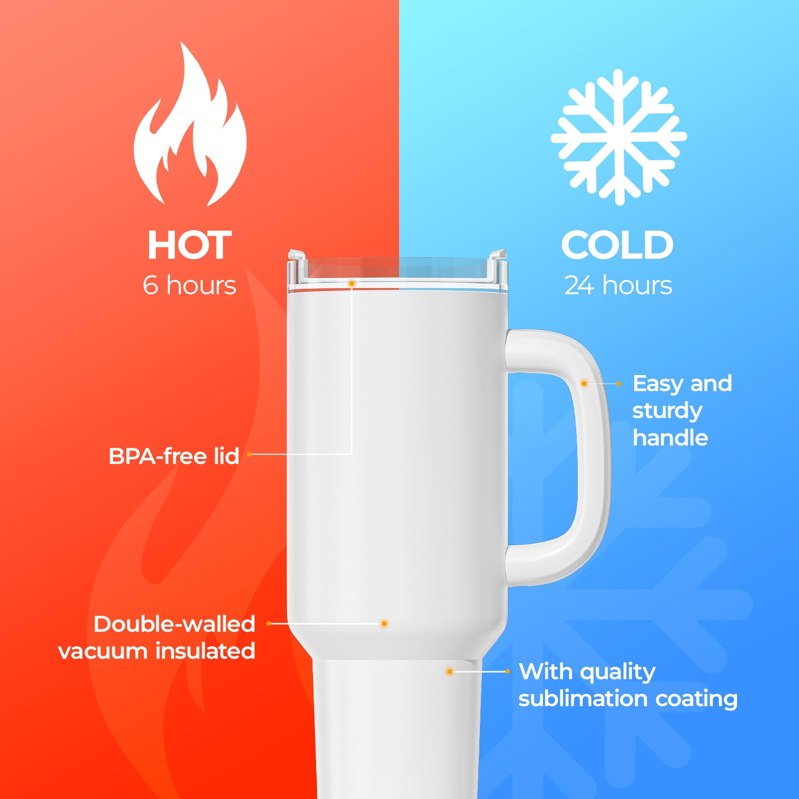 HTVRONT 40oz tumbler con aislamiento mantiene bebidas caliente o fría por horas.