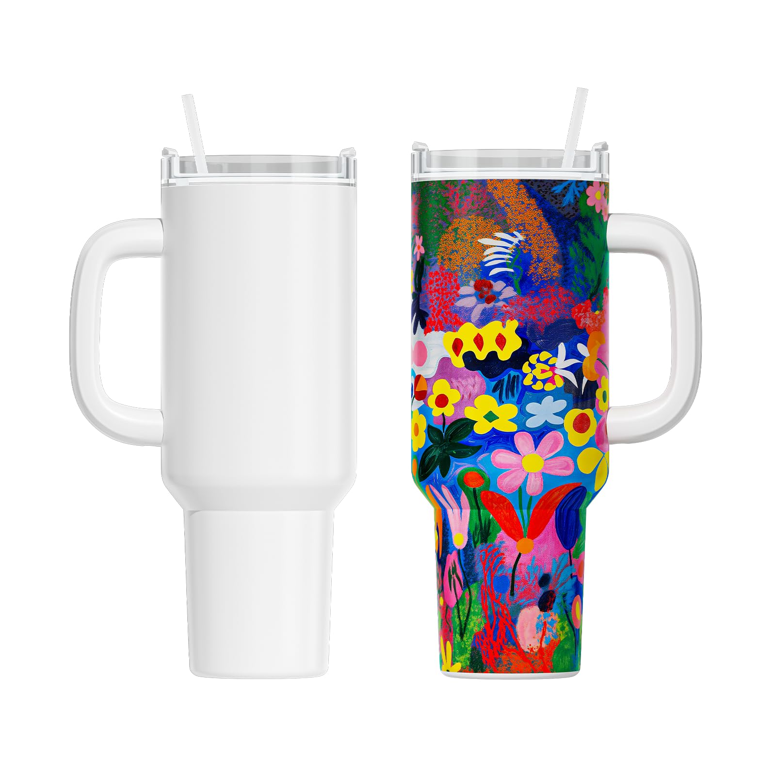 HTVRONT 40oz tumbler con asa removible para transporte cómodo.
