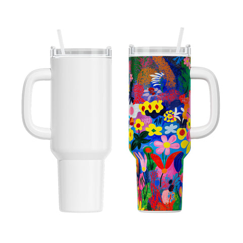 HTVRONT 40oz tumbler con asa removible para transporte cómodo.