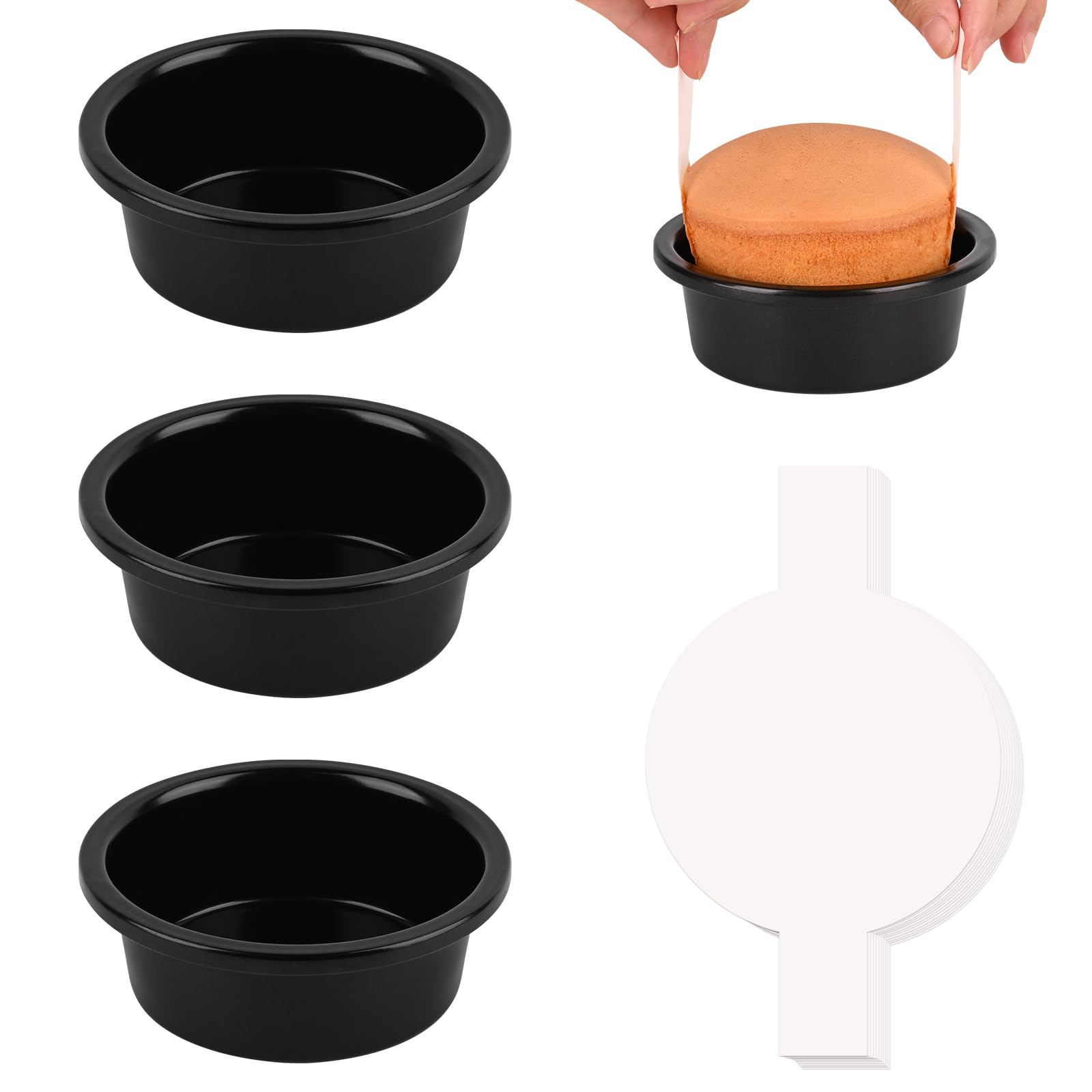 HUAKENER bandejas para torta 4 pulgadas, conjunto de 3, horneado uniforme y desmolde sencillo.
