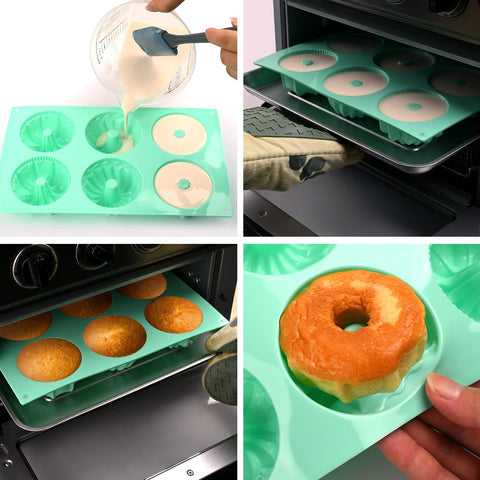 HUAKENER molde silicona flor verde, apto para donuts y brownies.