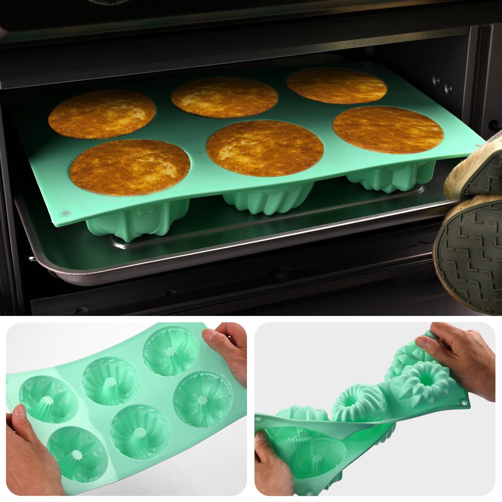 HUAKENER molde silicona torre verde, ideal para panecillos y postres caseros.