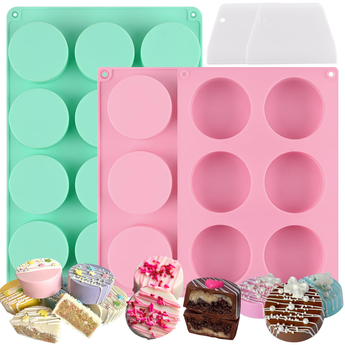 HUAKENER núcleo de pastel: conjunto de 3 moldes y 2 raspadores para bases uniformes.