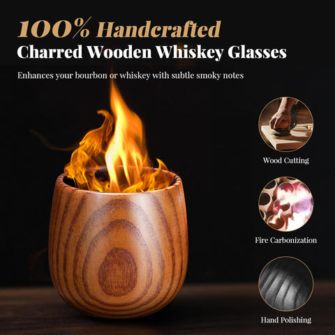 Vaso Huanuith con grano natural de madera carbonizada, único en cada pieza.