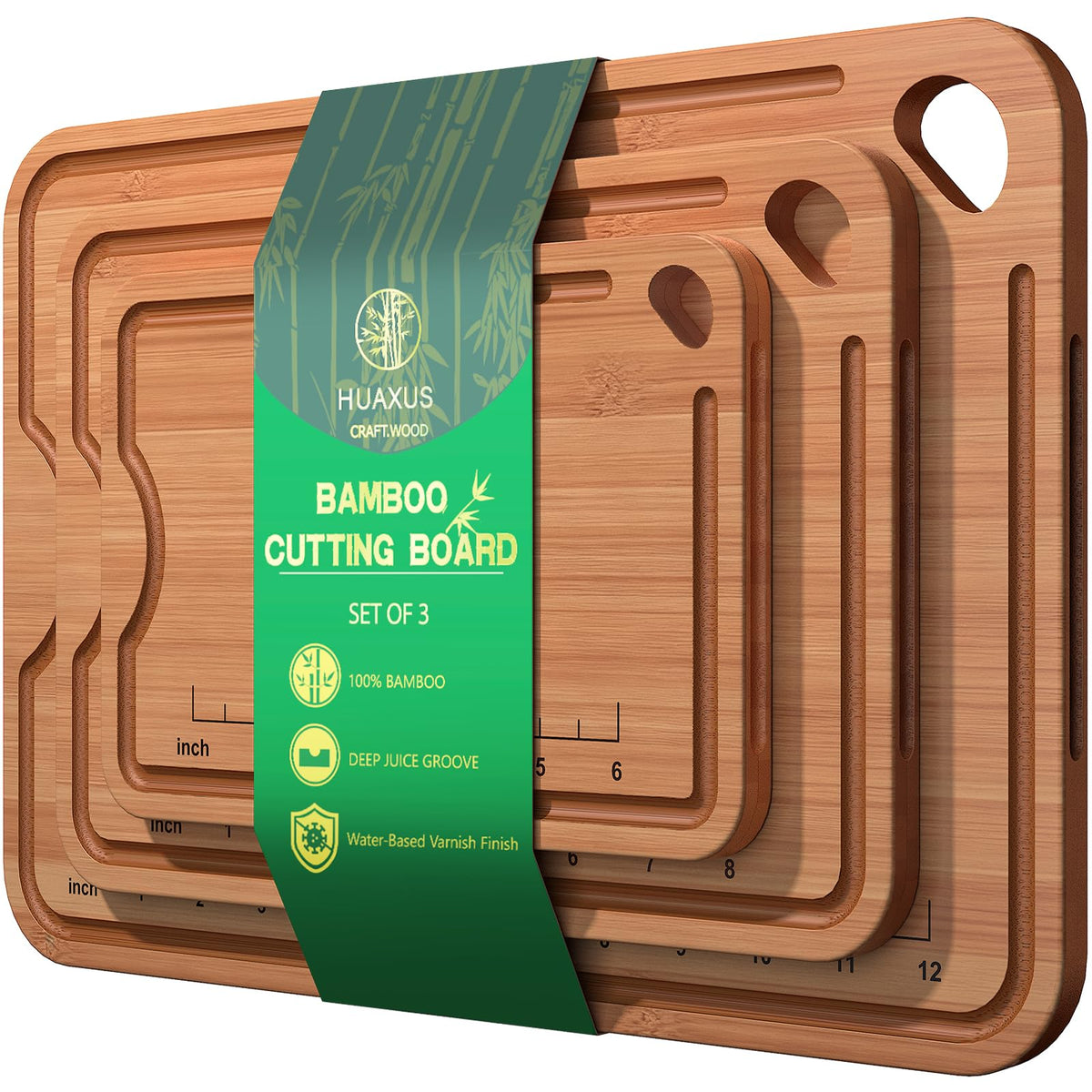 Tabla HUAXUS de bambú con surcos profundos para recoger jugos