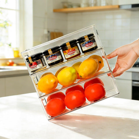 Hudgan cajas claras para baño organizadores compactos para artículos de higiene