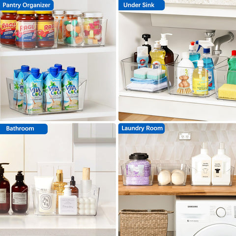 Hudgan organizadores transparentes para baño mantienen cepillos y cosméticos ordenados.
