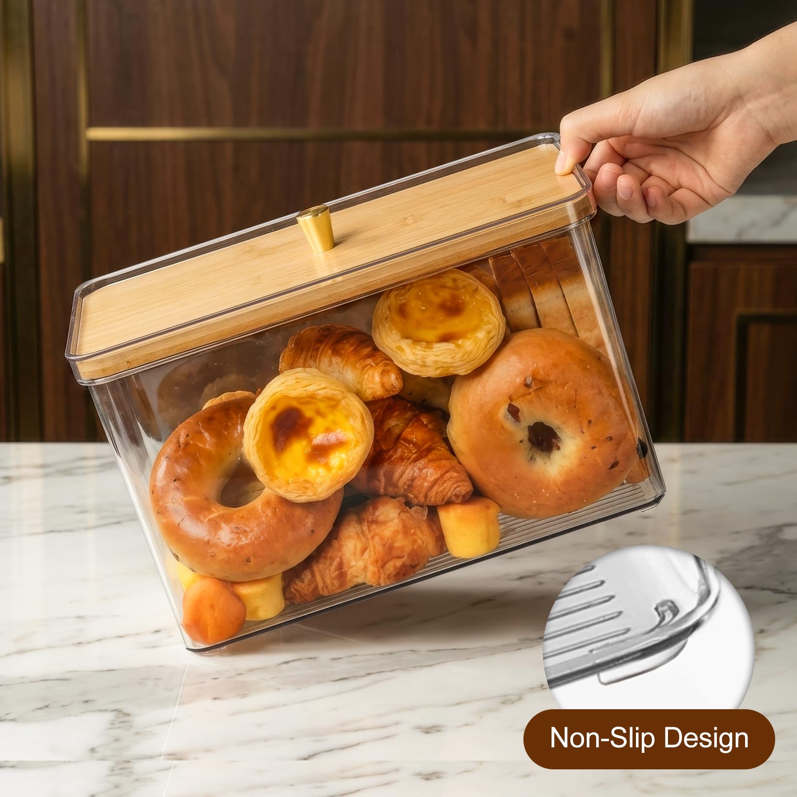 Hudgan panera con tapa de bambú ofrece cierre estanco.