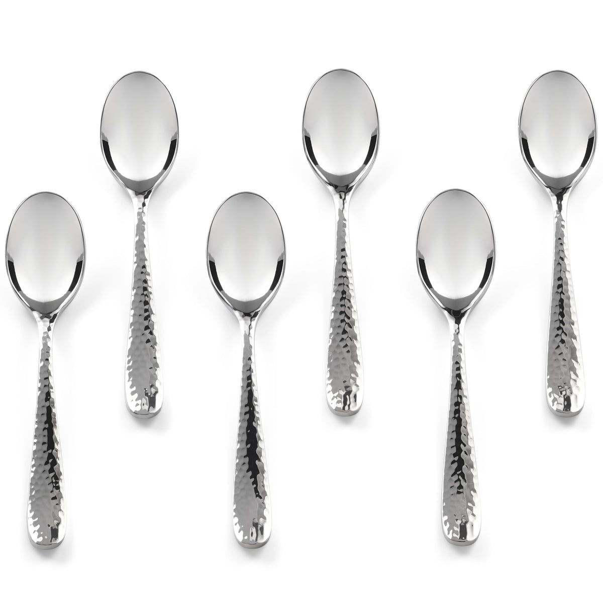 Hudson Essentials Bergamo: juego de 6 cucharas demitasse con mango martillado, elegante y duradero.