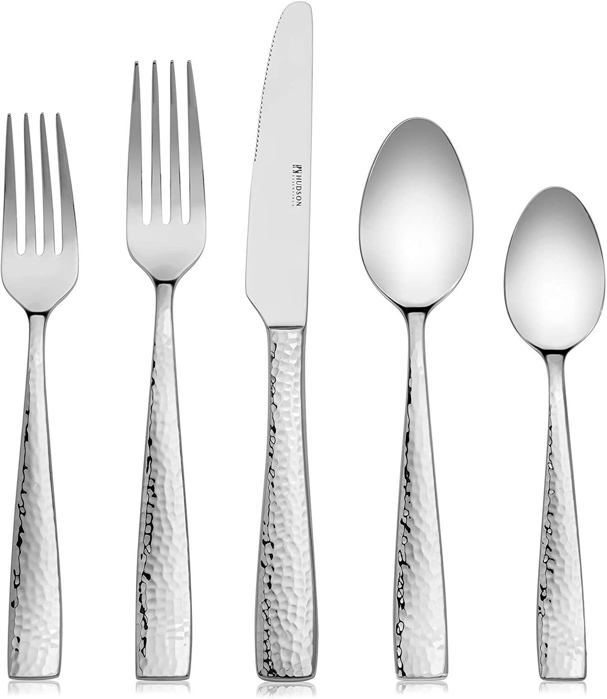 Hudson Essentials cubiertos 60 piezas martillados: duraderos y aptos para cenas formales
