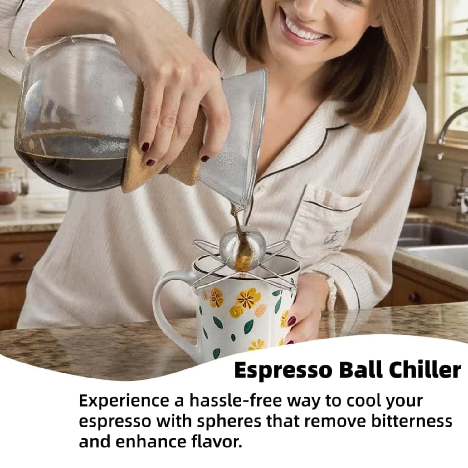 Bola congelada Huease captura aromas del café para sabor intenso.