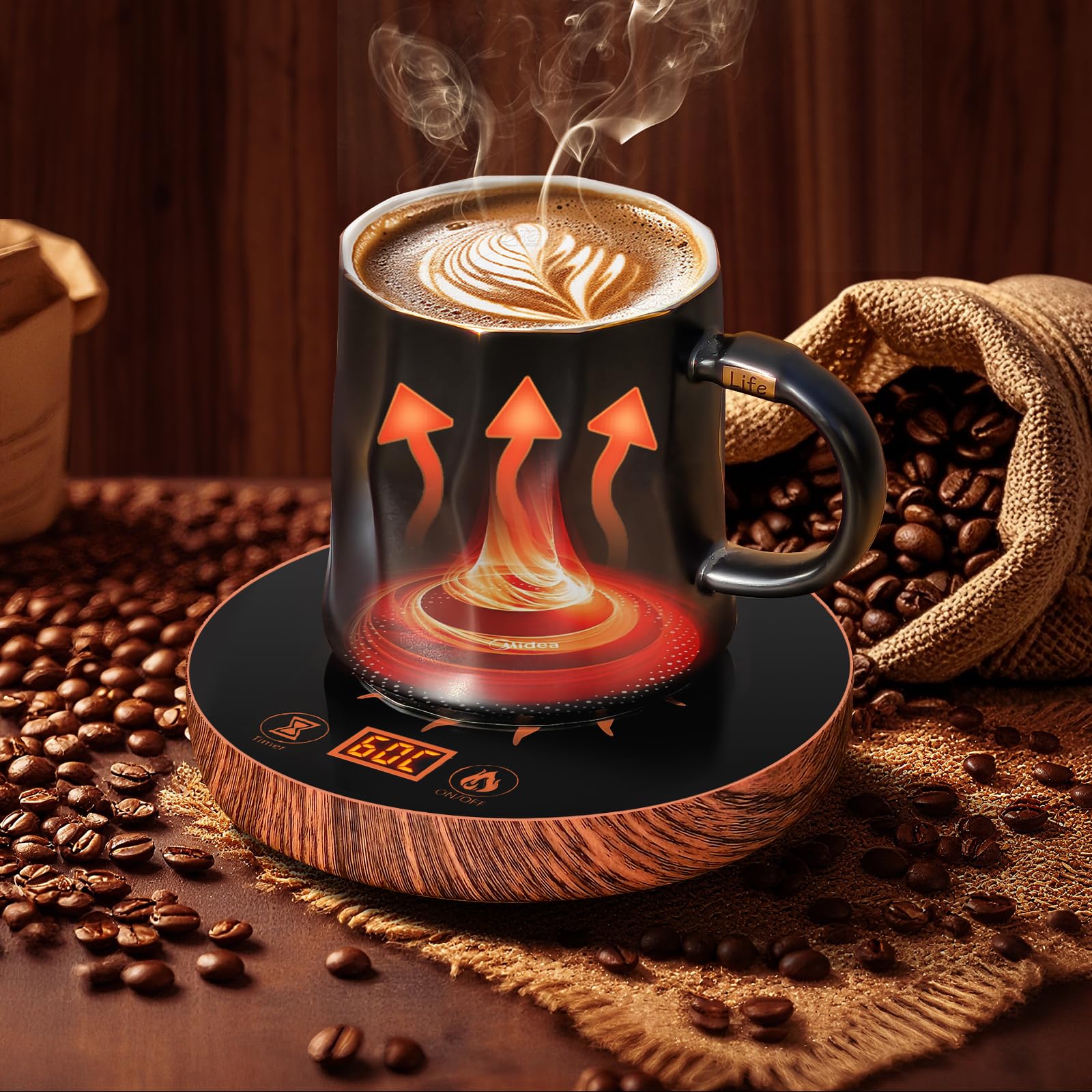 HUENLYEL calentador de taza para escritorio en uso manteniendo la bebida caliente