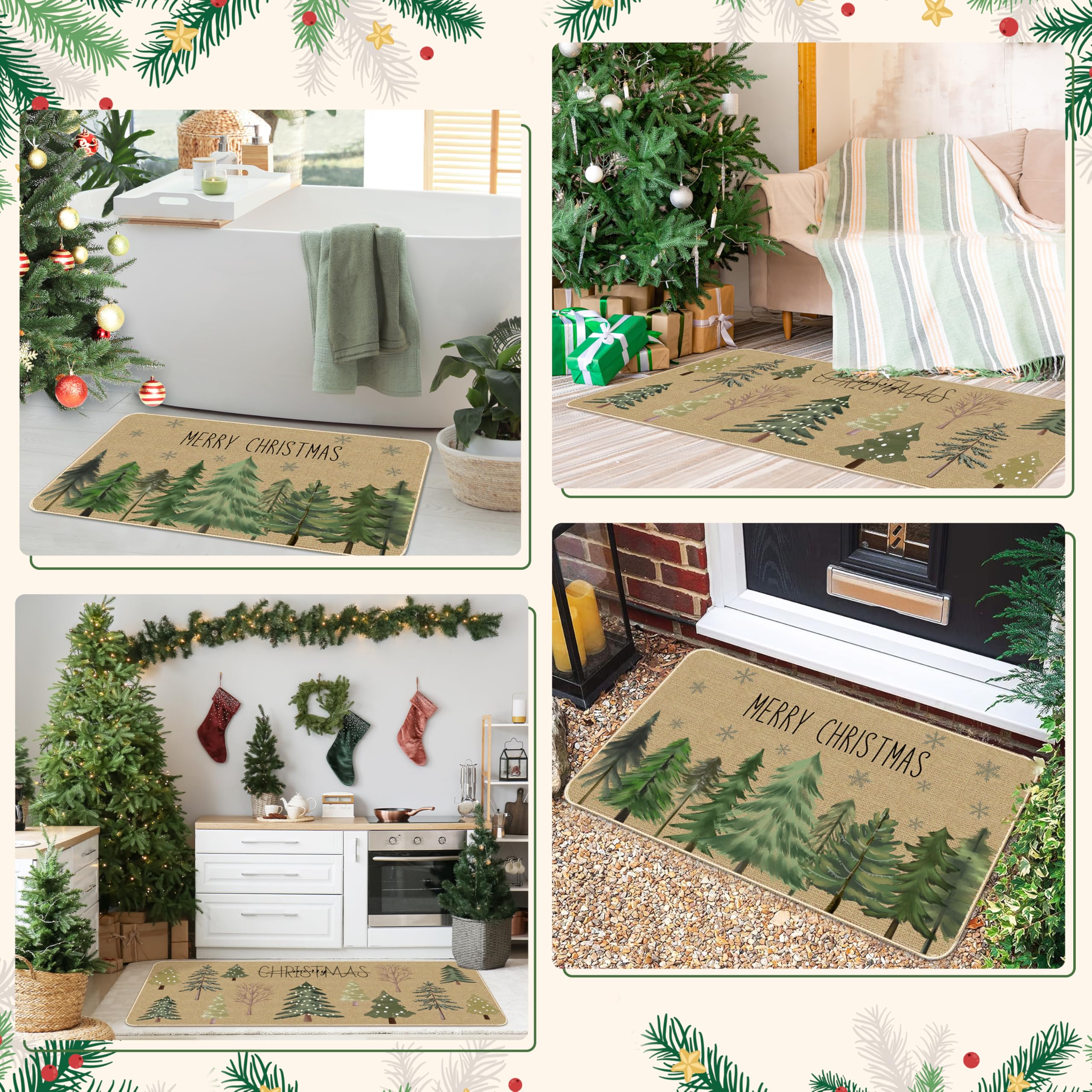 Alfombra navideña HUFAND con letrero Feliz Navidad, aporta estilo decorativo