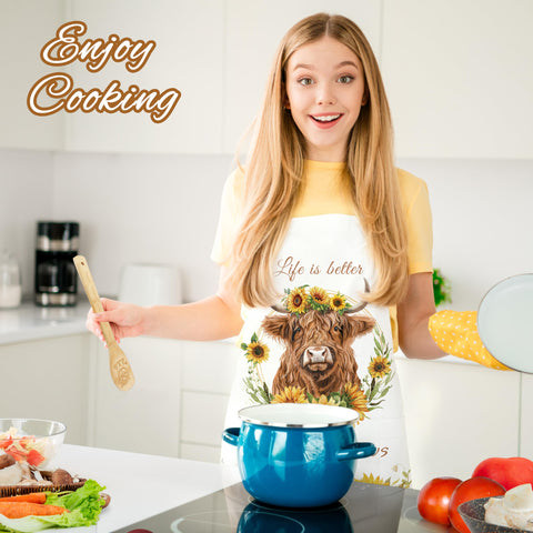 Conjunto de cocina HUFAND en diseño vaca Highland con girasoles