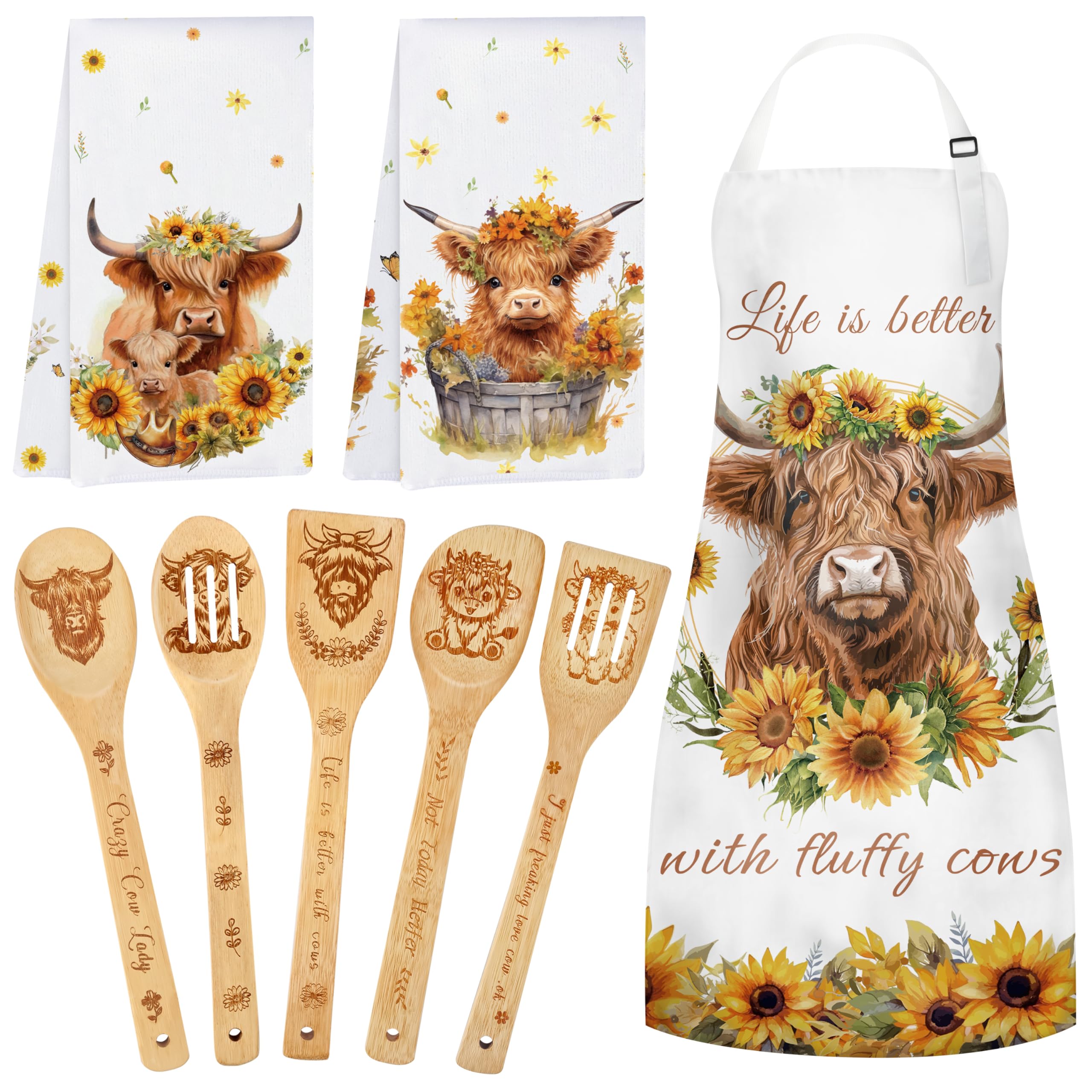 Delantal ajustable HUFAND con diseño vaca Highland, cómodo para cocinar