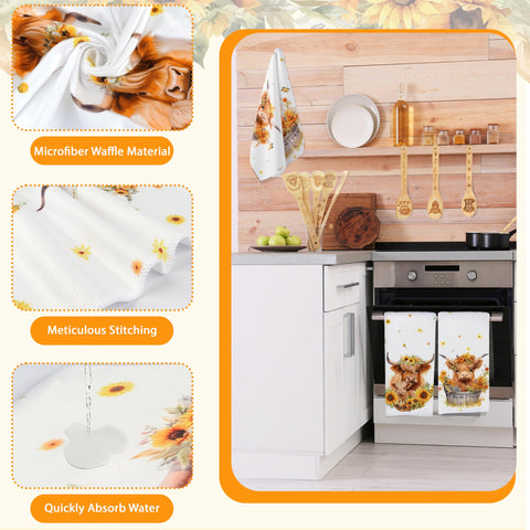 Diseño vaca Highland con girasoles HUFAND, decoración rústica para la cocina