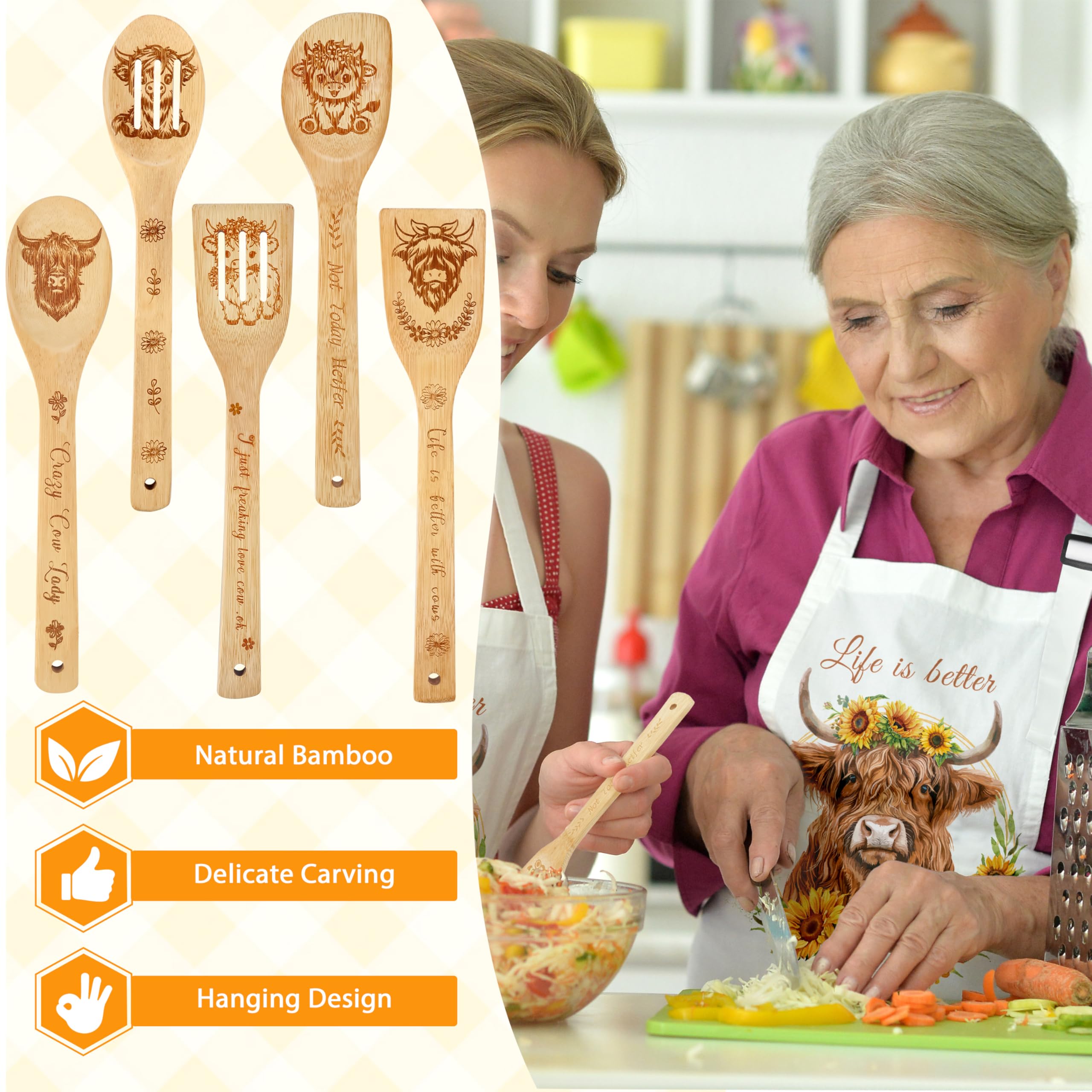 Utensilios de bambú HUFAND, 5 piezas versátiles para preparar todo