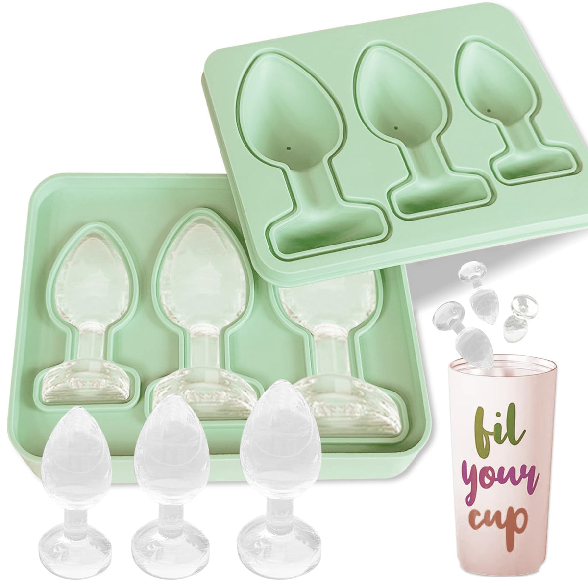 HUFATWINS Prank Fun: molde de hielo de silicona 3 celdas con diseño divertido, ideal para cócteles