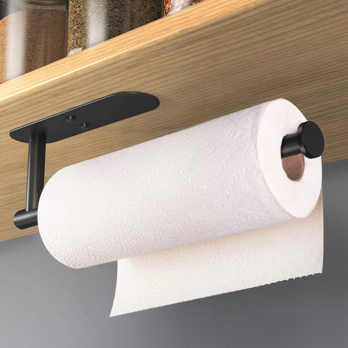 HUFEEOH portarrollos adhesivo de papel negro para cocina, práctico y cómodo.