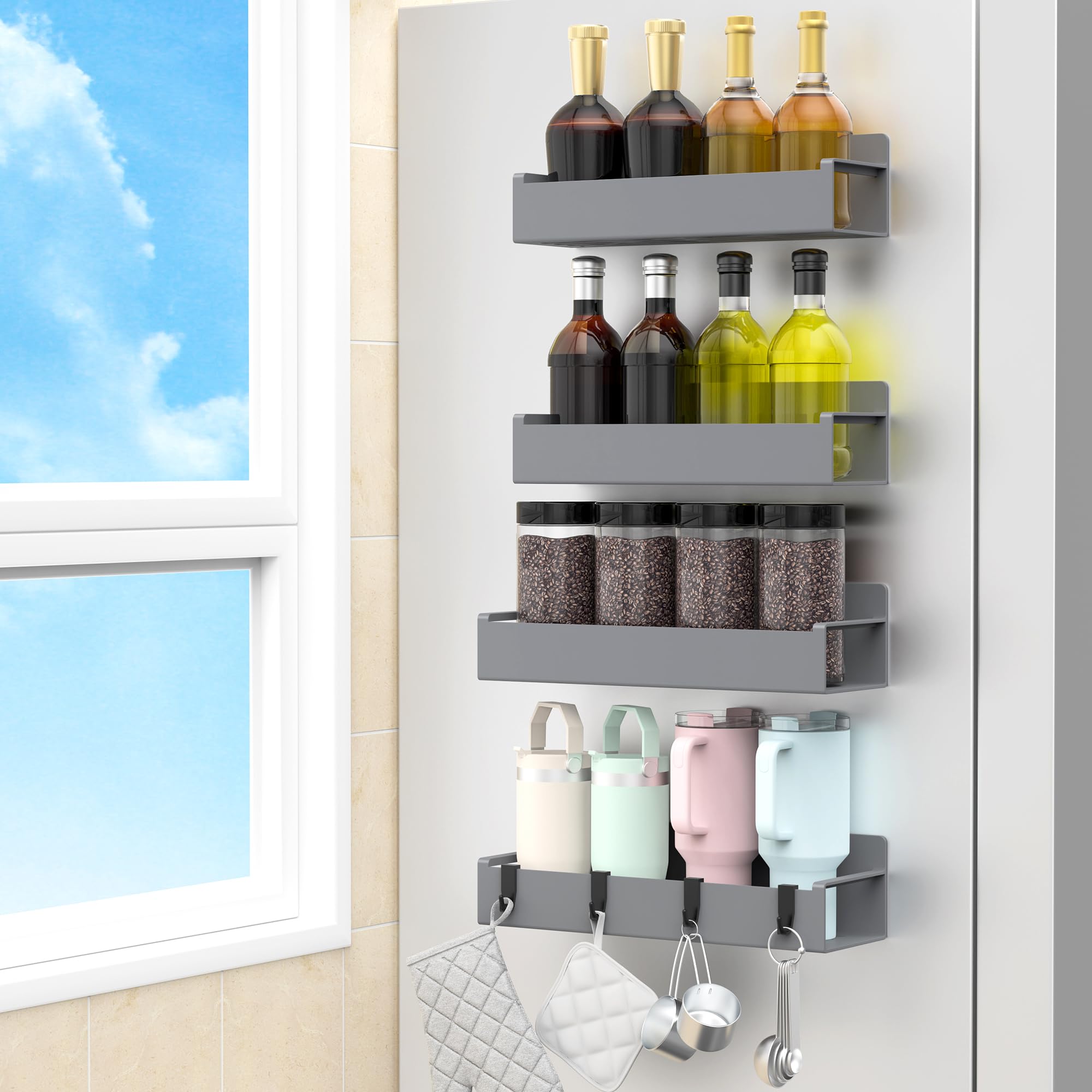 HuggieGems 4 Pack: organizadores de especias imantados para frigorífico, ahorro de espacio.