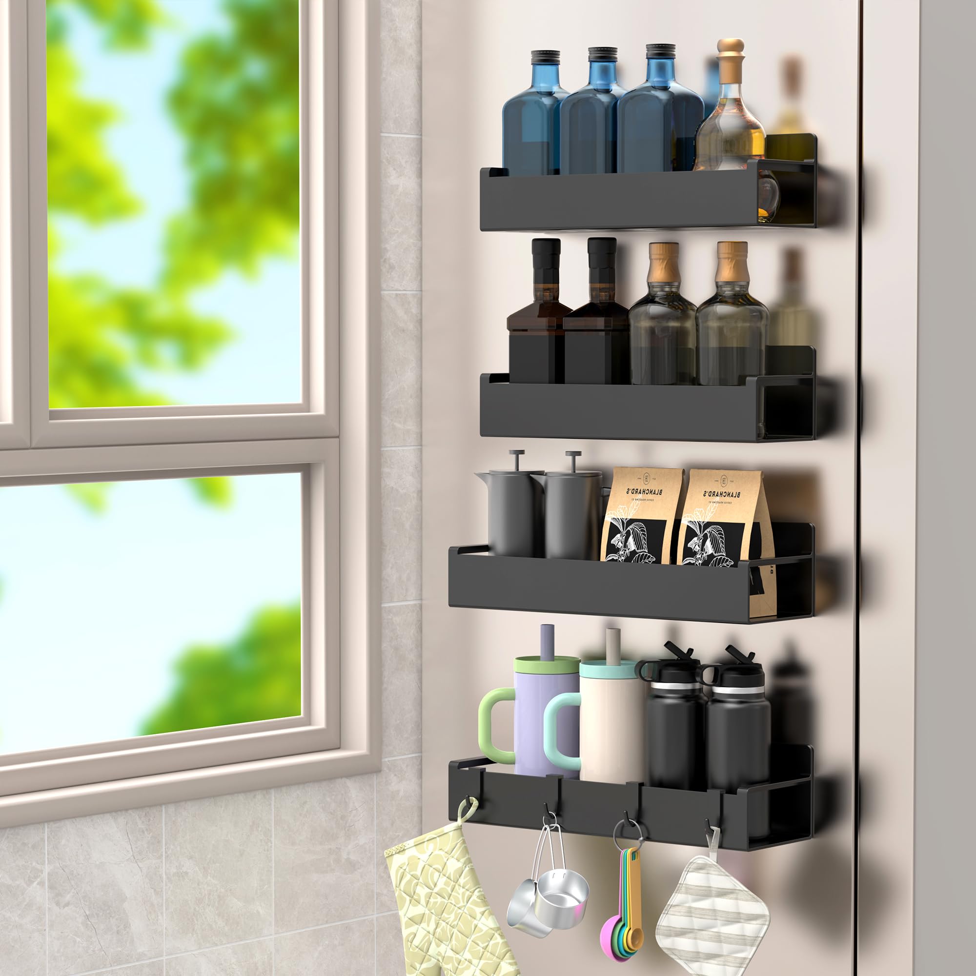 HuggieGems organizador magnético para especias en nevera de negro mate, acceso rápido