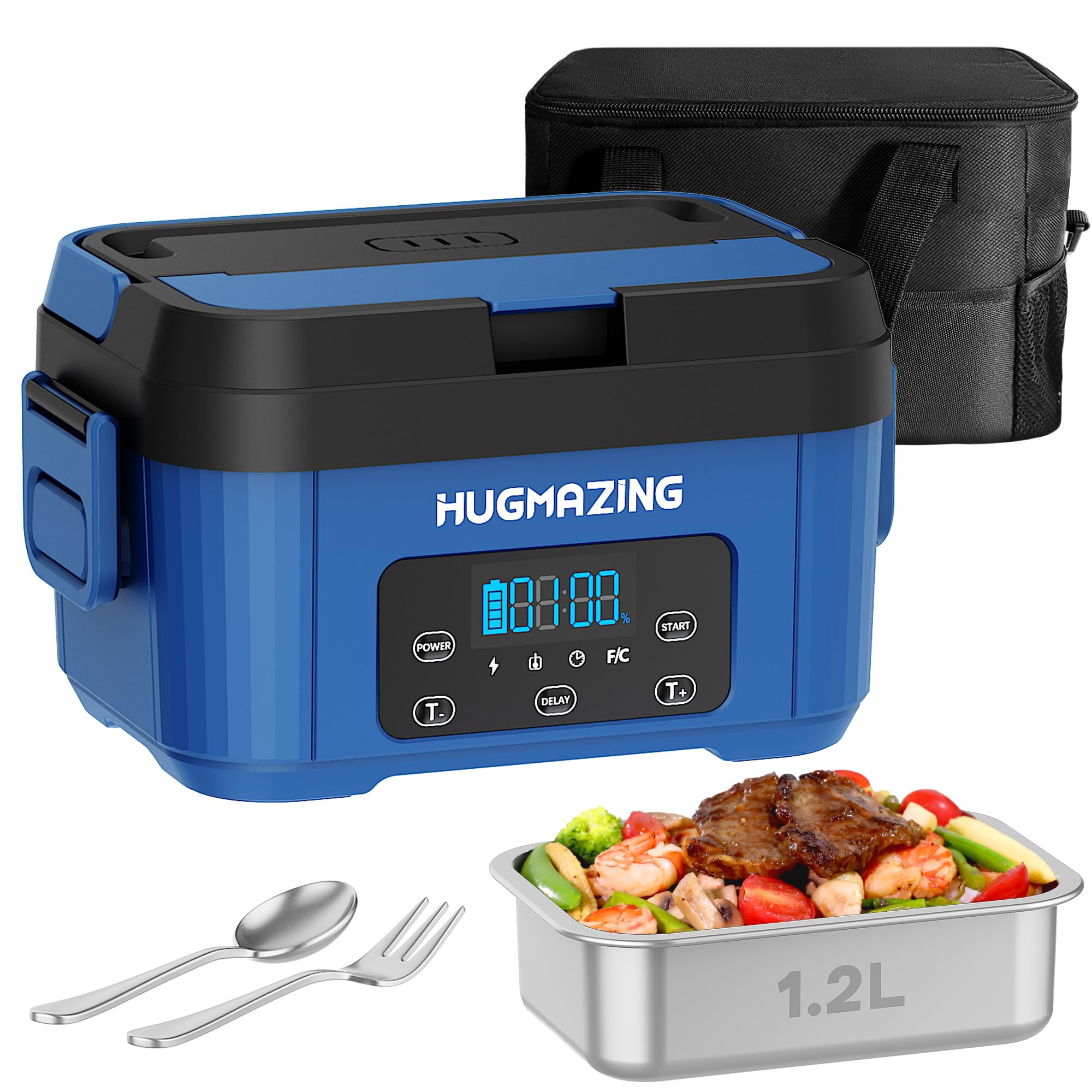 Hugmazing caja almuerzo batería recargable para calentar comidas en movimiento.