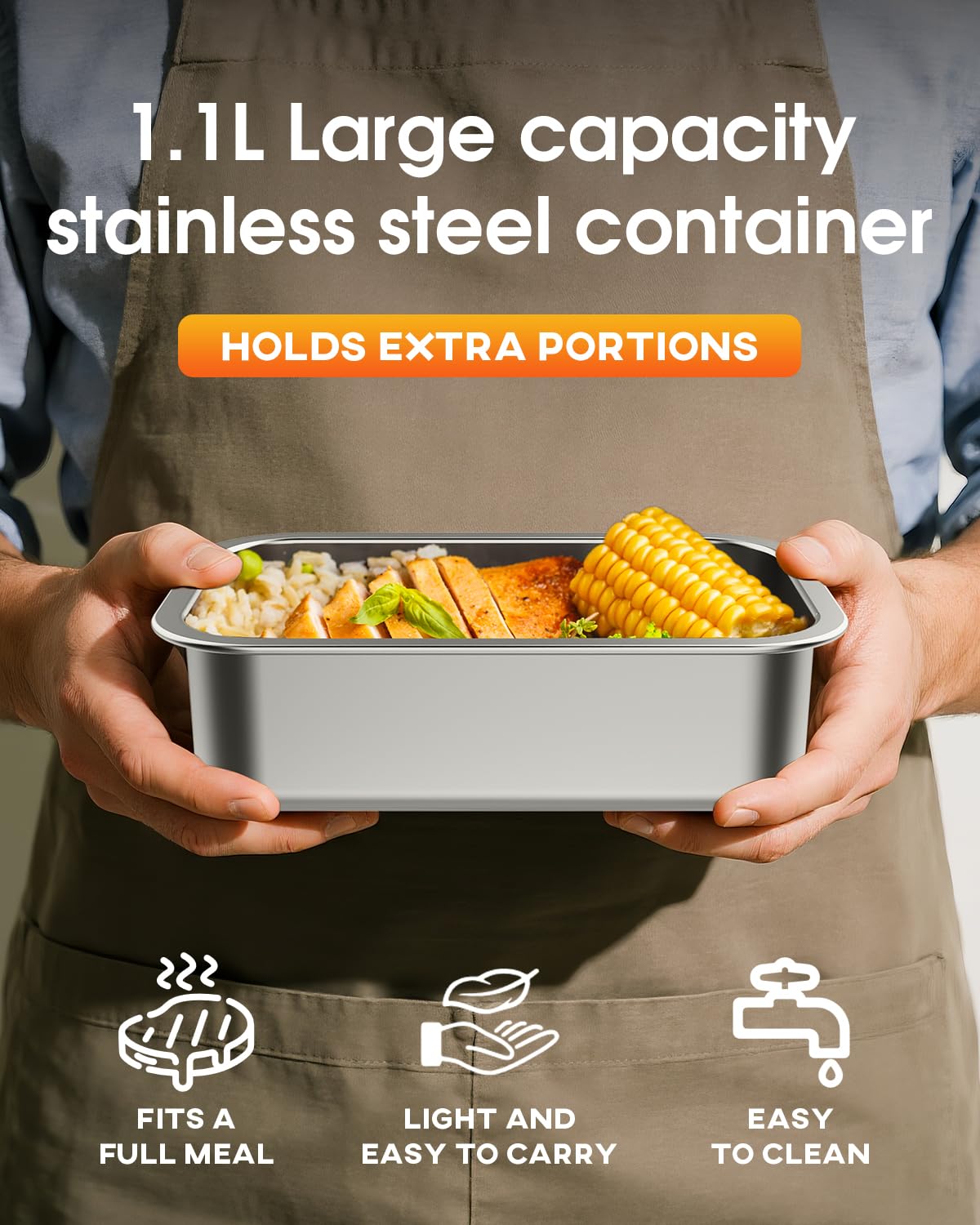 Hugmazing caja de almuerzo 1200ml, interior de acero inoxidable para mantener la comida fresca.