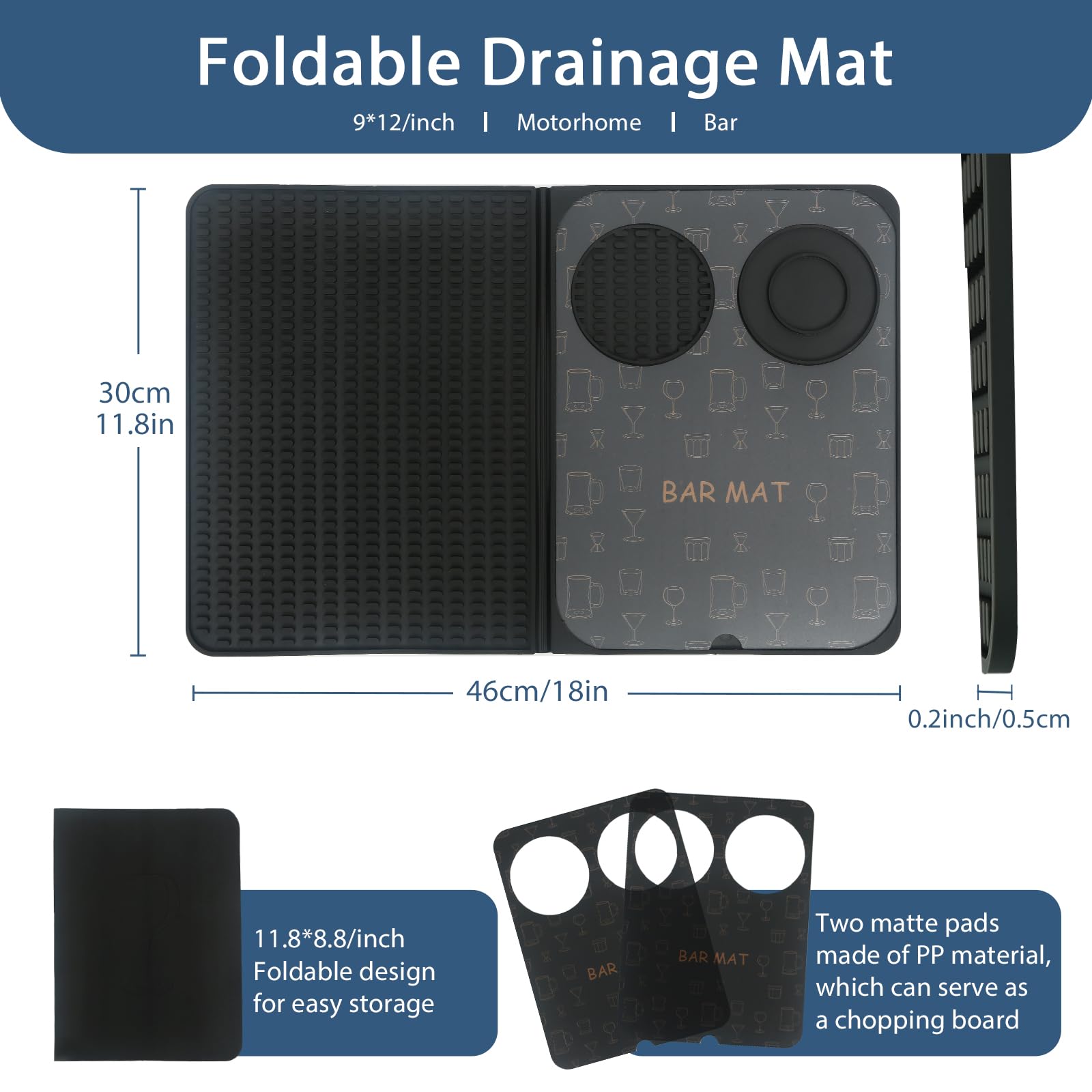 Hugro Tarfive Bar Mat 3 en 1 con tabla removible para preparación rápida.