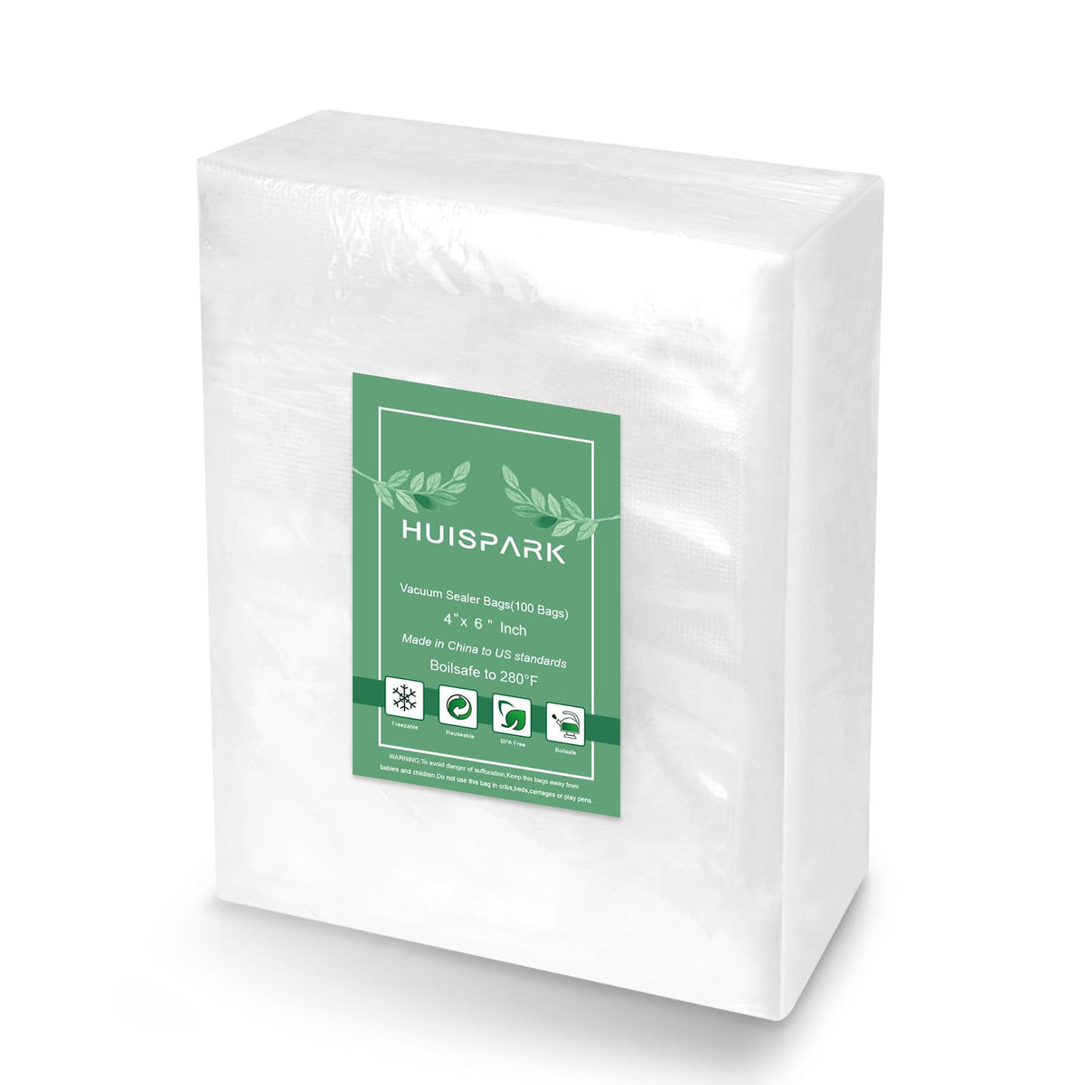 Bolsas de vacío HUISPARK con apertura superior para sellado rápido y almacenamiento seguro.