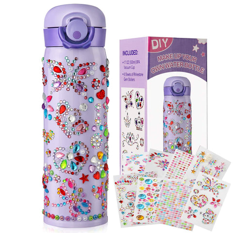 Botella HULASO morada con piedras brillantes para decorar y personalizar bebidas