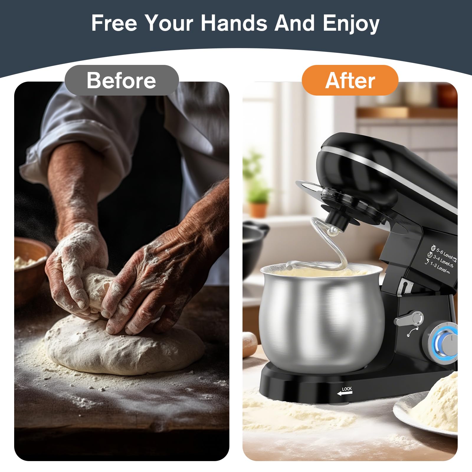 Mezcladora HULAXILOTI con cabeza inclinable para añadir ingredientes sin interrupciones