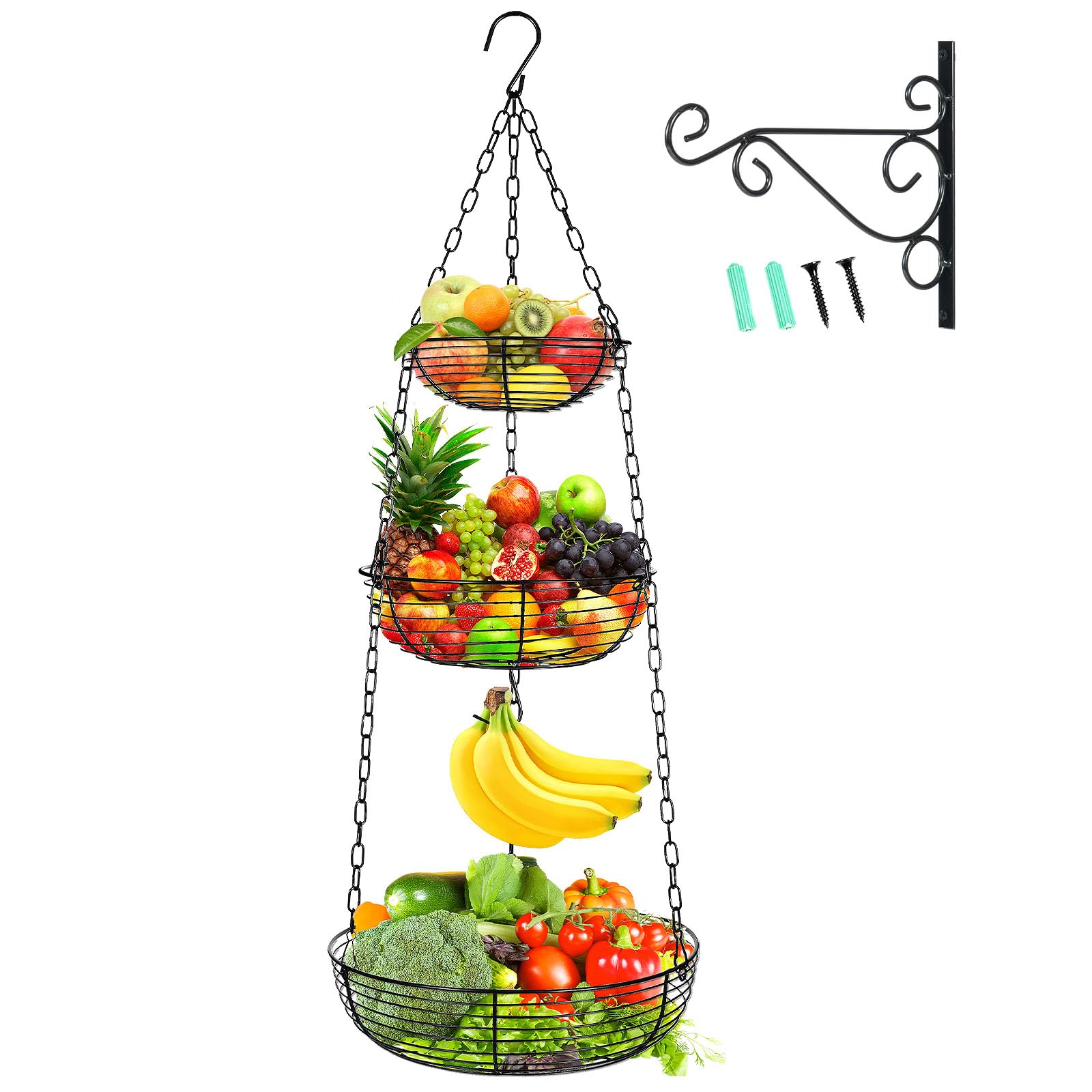 Cesta colgante HULISEN de 3 niveles para frutas, organizada la cocina