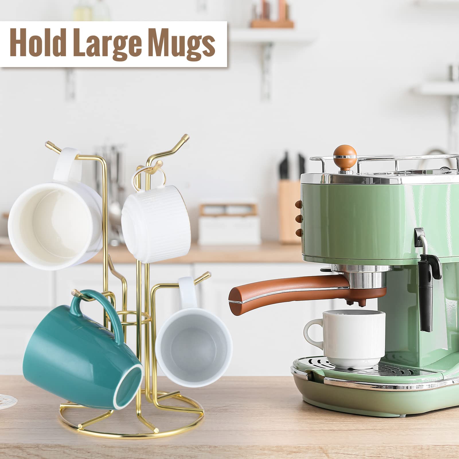 HULISEN árbol de tazas para café con ganchos dorados, exhibe tus tazas con estilo.