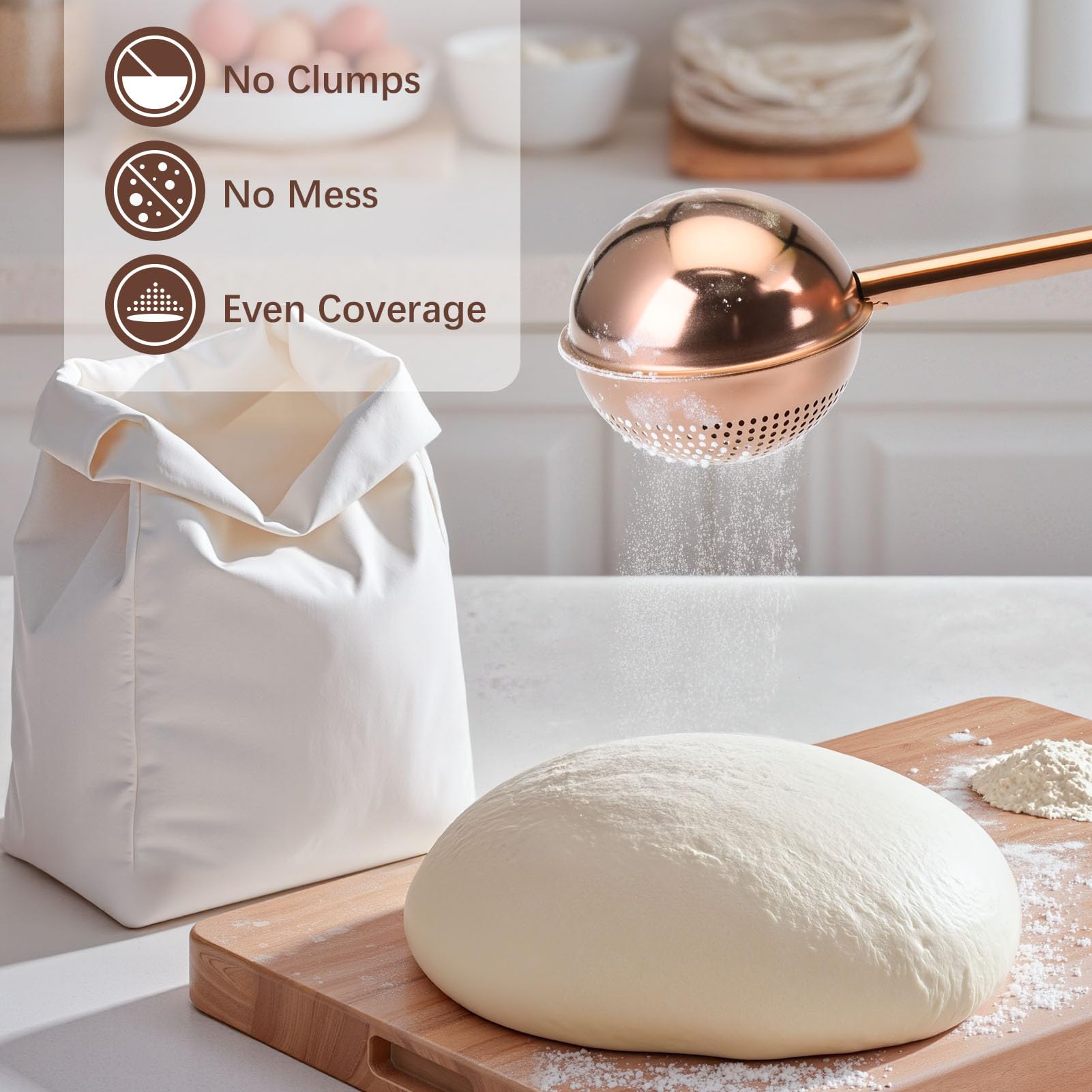 Dispensador de azúcar glas de HULISEN para repostería, control de vertido suave.