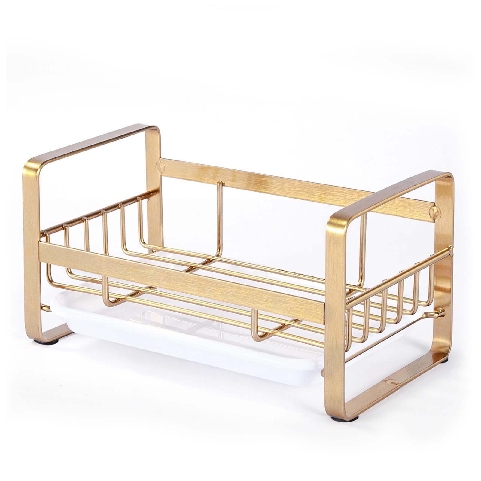 Organizador de dispensador de jabón HULISEN en dorado, ideal para espacios pequeños.
