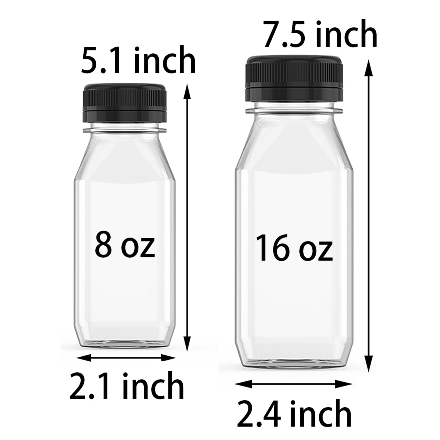 Botellas Hulless de 8 onzas para leche con tapas negras, seguras y reutilizables.